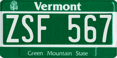 VT license plate ZSF567