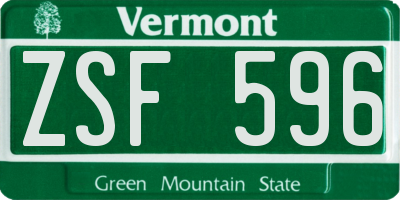 VT license plate ZSF596