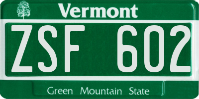VT license plate ZSF602