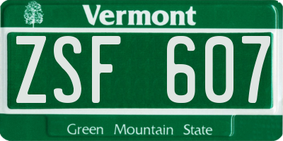 VT license plate ZSF607