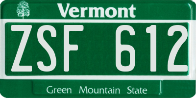 VT license plate ZSF612