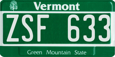 VT license plate ZSF633