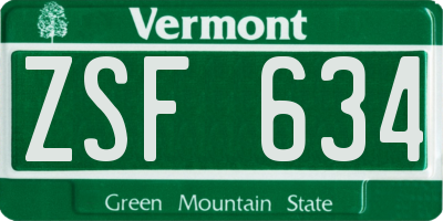 VT license plate ZSF634