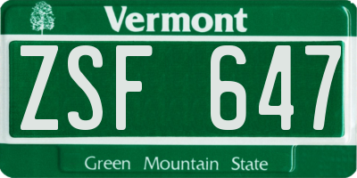 VT license plate ZSF647