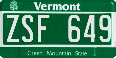 VT license plate ZSF649