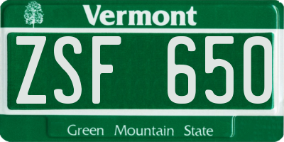 VT license plate ZSF650