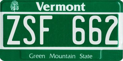 VT license plate ZSF662
