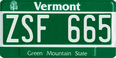 VT license plate ZSF665