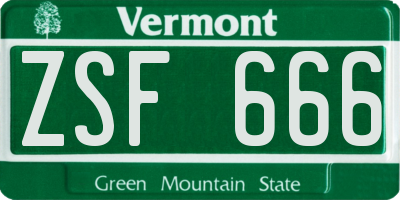 VT license plate ZSF666