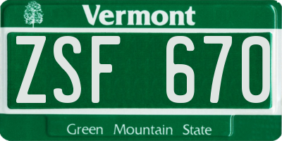 VT license plate ZSF670