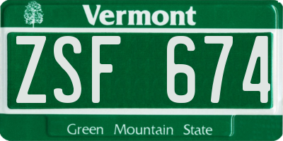 VT license plate ZSF674