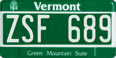 VT license plate ZSF689