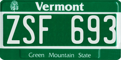 VT license plate ZSF693