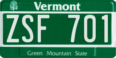 VT license plate ZSF701
