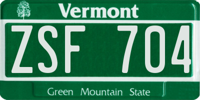 VT license plate ZSF704