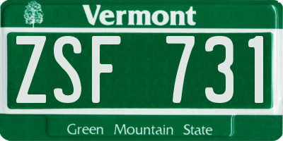 VT license plate ZSF731