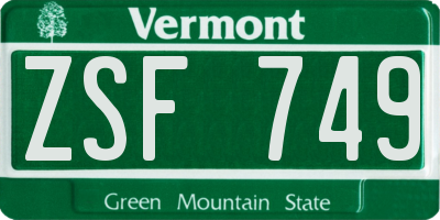 VT license plate ZSF749