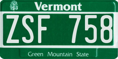VT license plate ZSF758