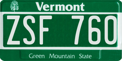 VT license plate ZSF760