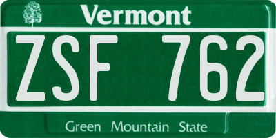 VT license plate ZSF762