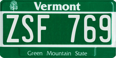 VT license plate ZSF769