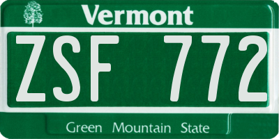 VT license plate ZSF772