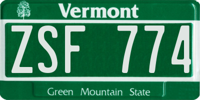 VT license plate ZSF774