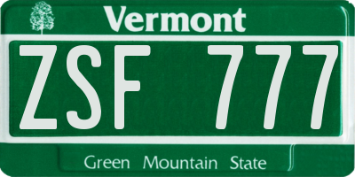 VT license plate ZSF777