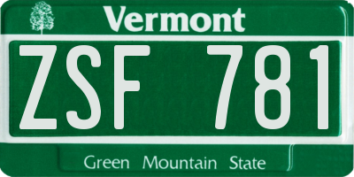 VT license plate ZSF781