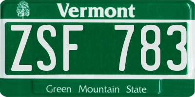 VT license plate ZSF783