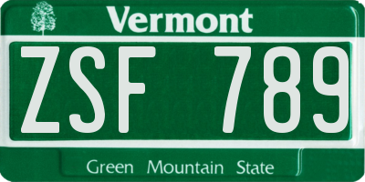 VT license plate ZSF789