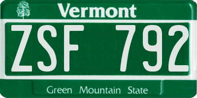 VT license plate ZSF792
