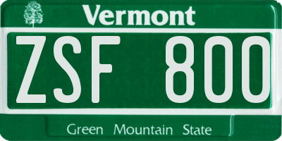 VT license plate ZSF800