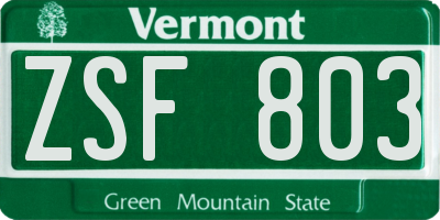 VT license plate ZSF803