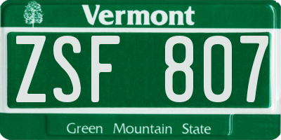VT license plate ZSF807