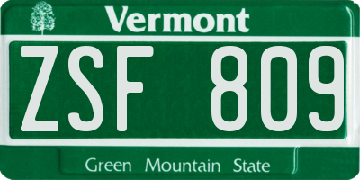 VT license plate ZSF809