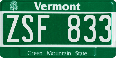 VT license plate ZSF833