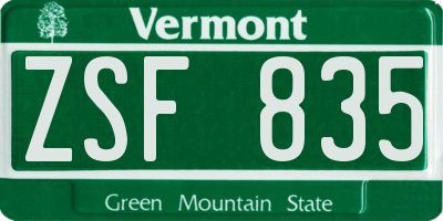 VT license plate ZSF835
