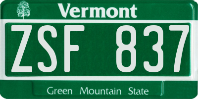 VT license plate ZSF837