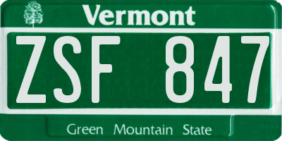 VT license plate ZSF847