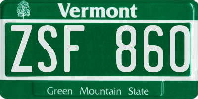 VT license plate ZSF860