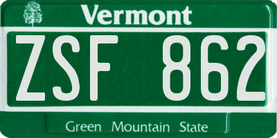 VT license plate ZSF862
