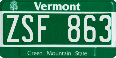 VT license plate ZSF863