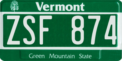 VT license plate ZSF874