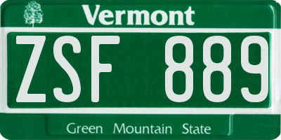 VT license plate ZSF889