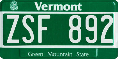 VT license plate ZSF892