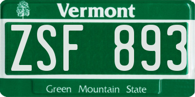 VT license plate ZSF893