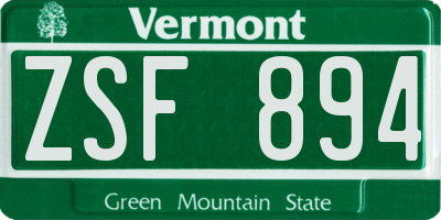 VT license plate ZSF894