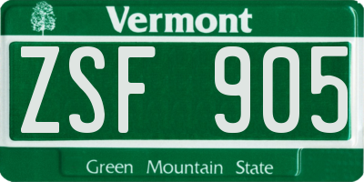VT license plate ZSF905