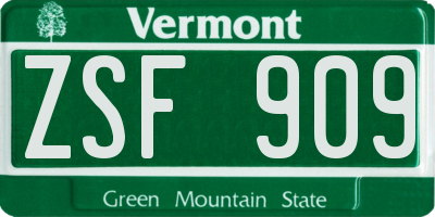 VT license plate ZSF909